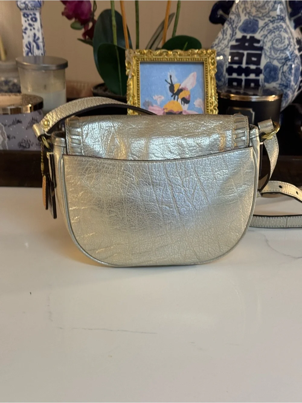 💛 COACH POPPY METALLIC LEATHER WHIPSTITCH CROSSBODY BAG!